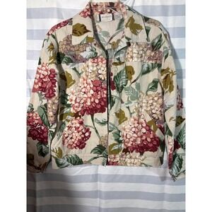 New Identity Vintage Floral Hydrangea Cotton Button Front Jacket Womens Small